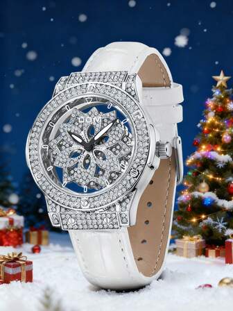 DOM 1個 ファッショナブルな中空回転式ダイヤル ルミナス 防水 白ストラップ レディース クォーツ腕時計、デイリーウェア、装飾、ホリデー/クリスマスプレゼントに最適。