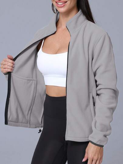 RUNONWHEELS 5 Women's Classic Full Zip Soft Warm Fleece Jacket, Sherpa Lined Jacket, Faux Fur Long Sleeve Casual Zip Up Bomber Jacket, Outdoor Warm, Suitable For Spring, Autumn And Winter