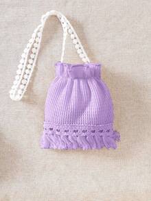 女童夏季无袖连衣裙，含斜挎包配件，流苏装饰，面料柔软舒适，适合4-7岁儿童。 - 淡紫色 - 查看 5
