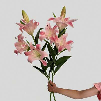 2pcs Artificial Lifelike Lily Flowers, Elegant And Pure Fake Flowers, Available In White, Champagne, And Pink, Suitable For Home Decor, Gifts, Vase Filler, Decoration For Mother's Day, Thanksgiving, Halloween, Valentine's Day And Other Holidays