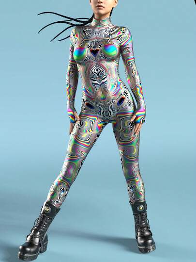 Women's Tight Sexy Jumpsuit, Y2K Functional Style Mix, Glow-In-The-Dark Party Stage Outfit, Cyberpunk Style Jumpsuit, Futuristic Robot Warrior Knight Sexy Jumpsuit Red