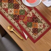 MEMNUN 1/3/5/7pcs Bohemian Paisley Floral Geometric Kilim Moroccan Print Tablerunner Set, 100% Polyester Linen-Like Tablecloth, Red Kilim Home Art Decor Tablerunner, Suitable For Kitchen, Dining Table, Home Party Decoration, Gift - Multicolor - View 4