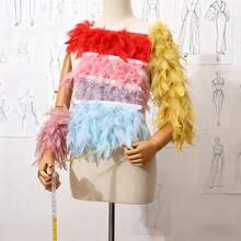 1M 10–15cm Artificial Turkey Feather Trim For Wedding Dress Decoration, DIY Sewing Crafts, Handmade Plume Clothing Accessories & Elegant Party Styling - Multicolor - View 5