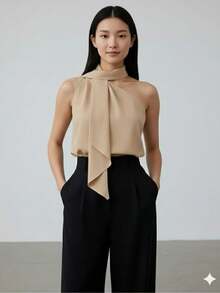 Elegant Women's Asymmetrical Tank Top For Office Use - Màu be - Xem 1
