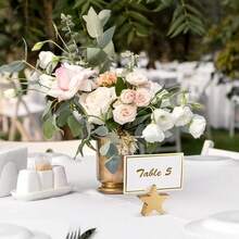 12/6 piezas Clips de tarjeta de madera con forma de estrella dorada, soportes de exhibición de fotos con forma de estrella, clips de fotos de madera con forma de estrella, soportes de exhibición, decoraciones de boda, con acentos dorados, adecuados para cumpleaños, bodas y decoración del hogar, exhibición de fotos, eventos y fiestas - Multicolor - Ver 4