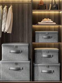 1pc Foldable Zipper Lid Storage Box With Handle, Cube Shaped Organizer Bin For Wardrobe, Toys, Home Use, Large Capacity