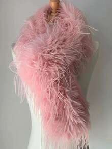 1条长款仿毛皮女士围巾，纯色流苏披肩，适合休闲和正式场合穿着 - 可手洗，奢华厚实，优雅流苏披肩，多功能外套配饰，适合情人节和派对 - 柔软透气领口 - 彩色 - 查看 9