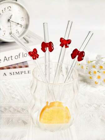 1/3PCS Elegant Red Bow Glass Straw Set,Dual-Size Handmade Straws With Cleaning Brush For Boba Tea, Coffee & Cocktails. Creates Romantic Atmosphere For 520 Dates, Christmas Parties And Weddings. Perfect For Themed Restaurants And Outdoor Picnics. Sophisticated Gift For Adults.