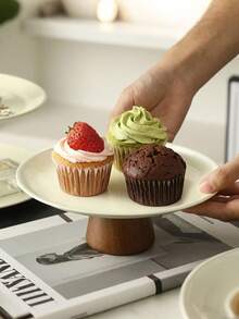 1 khay đế gỗ màu trắng sữa sáng tạo chất lượng cao, đĩa đựng đồ ăn nhẹ cho bàn cà phê phòng khách, đĩa đựng trái cây bằng thép không gỉ, đĩa đựng bánh tráng miệng, khay đựng hương trang trí lối vào - Nhiều màu - Xem 12