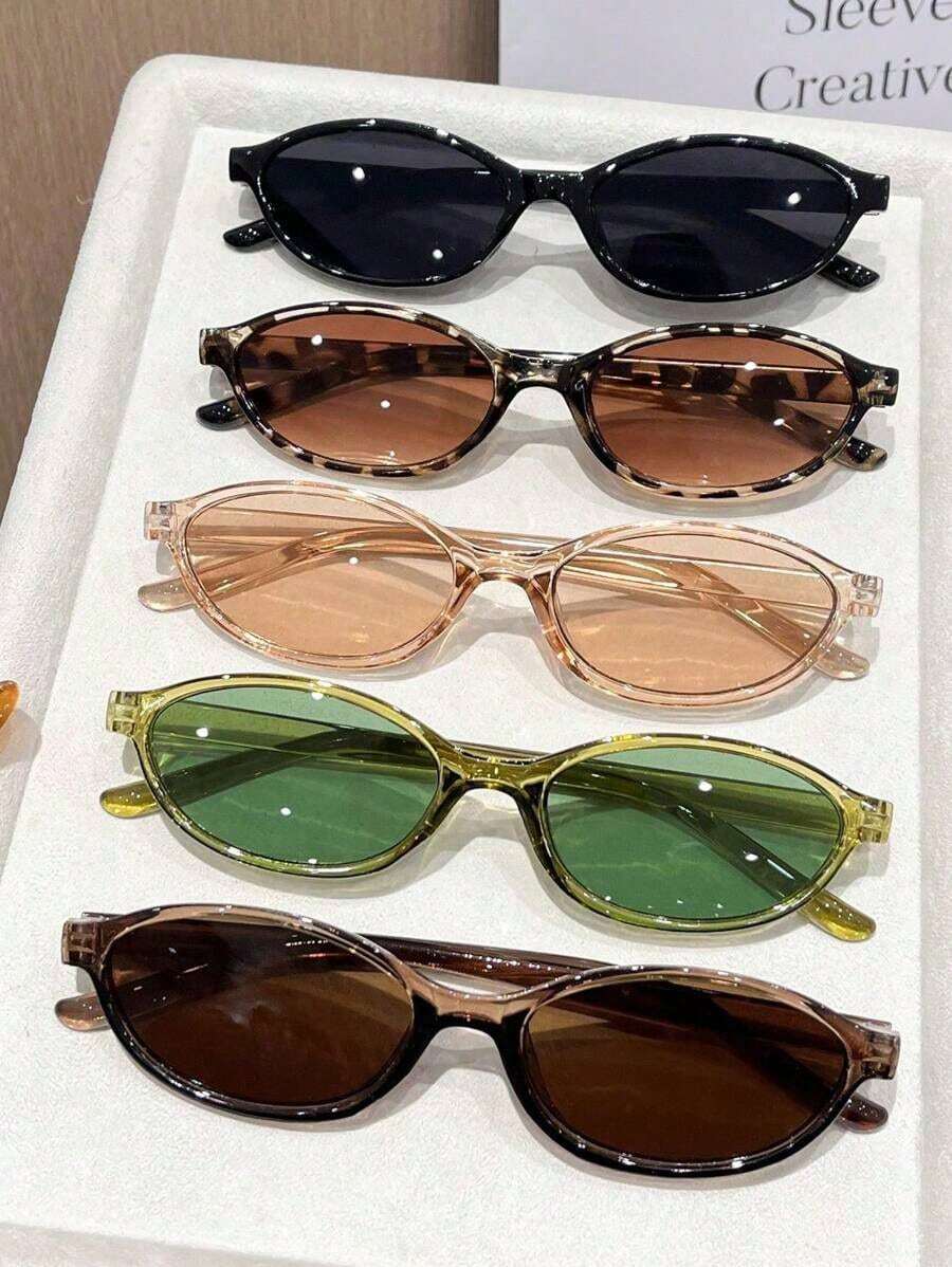 5pcs Geometric Full Frame Plastic Summer Colorful Decorative Design Women's Fashion Glasses , Suitable For Summer Music Festivals, Tropical Beach Vacations, Family Outings, Casual Outfits, Back To School, College Style, Campus Looks And More - 香檳色 1pc - 查看 1