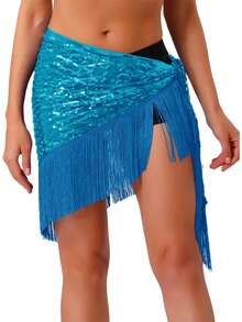 Women's Belly Dance Hip Scarf Sequins Mesh Tassel Fringe Triangle Lace-Up Skirt Waist Chain For Latin Flamenco Spanish Dance - Multicolor - View 14
