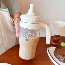 Double Cup For Girls With Handle, Plastic Office Cup, Cup With Straw