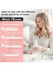 1pc 180ml Wearable Electric Breast Pump, 4 Modes, Variable Frequency, 12 Settings Per Mode, Low Noise Anti-Leakage Design - Nhiều màu - Xem 6
