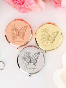 Personalized Butterfly Birth Commemorative Makeup Mirror, Engraved Pocket Mirror, Gift For Her, Bridal Shower Gift, Wedding Gift, Mother's Gift, Valentine's Day Gift, Birthday Gift, Anniversary Gift, Party Gift, Sister Gift, Best Friend Gift