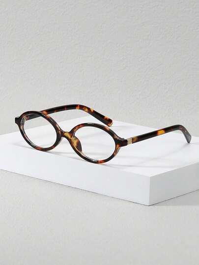 1pc Women's Oval Small Frame Fashionable Street Style Plano Lenses Glasses