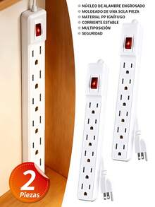 2 piezas Extension Multicontacto Regleta 6 Enchufes,Tira de alimentación de Cable duradera, enchufe Universal estándar americano, convertidor de enchufe multitap,resistente y adecuada para el hogar y la oficina. - 2 piezas - Ver 2