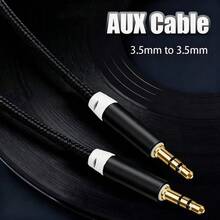 Câble auxiliaire tressé en nylon 3,5 mm (1 m/3,3 ft, audio haute fidélité), adaptateur d'entrée auxiliaire audio, convient pour les écouteurs, la voiture, le système stéréo domestique, les haut-parleurs, les téléphones 'iPod et autres câbles mâle à mâle - Noir - Voir 5