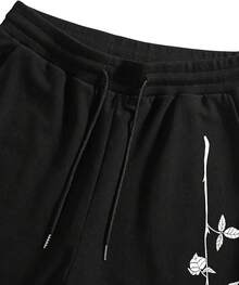 Men's Boho Paisley Print Drawstring Waist Summer Shorts With Pocket - Black Ink Floral - View 4