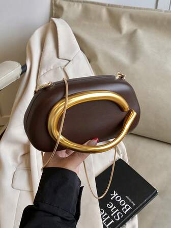 Vintage Metal Chain Elegant Box Bag, 2025 New French Style Evening Crossbody Bag For Women