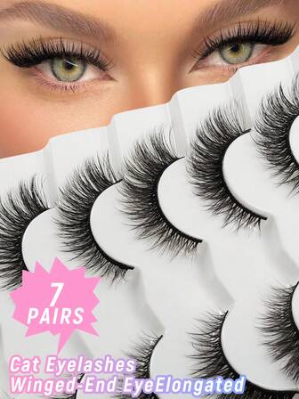 7 par kattögonfransar, konstgjorda minkögonfransar, vingade ögonfransar, förlängda ögonfransar, lösögonfransar, mjuka naturliga långa, helremsögonfransar