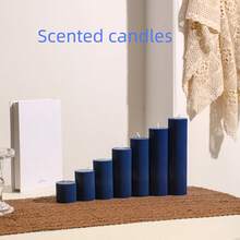 1.96-7.87英寸北欧蓝条纹装饰蜡烛，直径1.96英寸。复古风格高端圆柱形香氛蜡烛，适合家居装饰、烛台礼品，营造浪漫氛围，可用作装饰蜡烛、家用烛台、婚礼蜡烛、香氛蜡烛和女士礼物。 - 彩色 - 查看 5