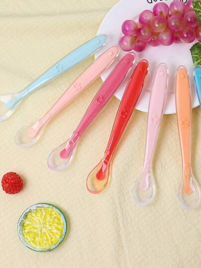 KUNT Juego de cucharas de silicona con estrellas de colores para bebé, cucharas de entrenamiento con punta blanda para alimentación independiente, disponibles en varios tamaños y colores