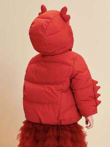 mini bala Baby GirlHooded Down Jacket, Easy Care, New Chinese Style Horse Year New Year Outerwear - Red - View 3