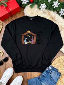 Crewneck Sweatshirt para Mujer con Estampado del nacimiento de Jesús, Adecuada para Fiestas de Navidad, Regalo Ideal para Amantes de la Religión, Confortable y Stylish - Negro - Ver 3