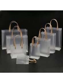 10/30个装节日礼品袋，哑光PVC手提袋，便携式礼品包装袋，婚礼派对回礼及纪念品袋，派对礼品袋，适用于万圣节、圣诞节、生日、婚礼派对用品、超市购物、情人节等场合。 - 透明 - 查看 9