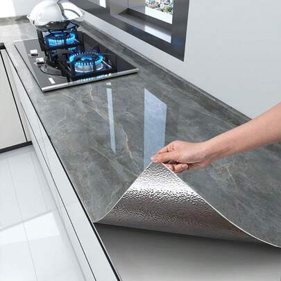 ucdfi 1 Rollo de papel de contacto de mármol, papel tapiz decorativo para cocina resistente al agua, al aceite y al calor, adhesivo para pared de baño, resistente a las llamas y a altas temperaturas para salpicadero de estufa, con respaldo grueso de lámina de aluminio