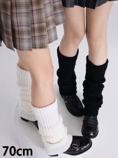 2 Pairs Of Women's Black And White Striped Leg Warmers, Comfortable And Cute, Suitable For Spring, Summer, Autumn And Winter, All-Season Accessories