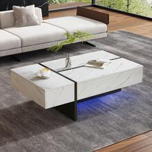 Modern White Coffee Table With LED Lighting, Glossy Lacquered Top, Marble Pattern - 105 X 60 X 35 Cm - Coffee Table Or Sideboard With An Original Design For The Living Room - White - View 12