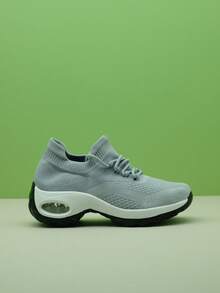 儿童休闲系带全黑气垫舞蹈运动鞋，针织袜鞋