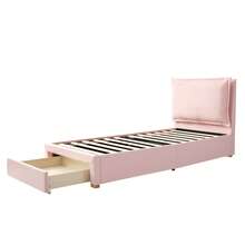 Upholstered Bed, Single Bed, Children's Bed 90 X 200 Cm, Functional Bed, Slatted Bed With Headboard And Large Storage Space, Padded Headboard, Chenille, Pink - Pink - View 6