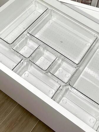 1pc/4pcs/5pcs/6pcs/7pc/10/25pcs Transparent Cosmetic Storage Box, Drawer Storage Box, Compartmentalised Storage Containers, Freely Combinable, Cosmetic Organiser, Suitable For Home, School, Dormitory, Office Storage,Ideal For Home Storage And Organisation, Suitable For Women's Gift Boxes, Holiday Gift Boxes, Valentine's Day Gift Boxes, Valentine's Day Decorations,Girlfriend Gifts.