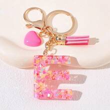 1pc Pink Heart Shaped Creative Keychain, 26pcs A-Z English Letter Children's Bag Accessories, Butterfly Letter Pendant Keychain, Valentine's Day Heart Keychain, Couples Keychain, Gift - Pink - View 5