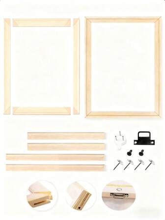 1 Set DIY 4 Barras de madera Kit de marco de cuadro de lienzo de madera (necesita ensamblaje)(sin vidrio) Marco de cuadro de madera de pino DIY para pintura al óleo, lienzo, arte de pared, pintura, marco de cuadro de madera con diamantes, tira de madera gruesa, marco de cuadro de seda, práctica de pintura, decoración del hogar