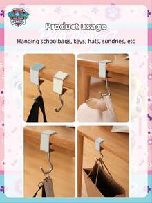 Paw Patrol 1/2/4个装汪汪队主题墙钩，承重20公斤，金属材质，无需钻孔，桌面侧边收纳挂钩，宿舍书桌挂钩，最佳节日礼物，派对装饰，完美派对装饰，家居装饰，情人节房间装饰，生日庆祝的理想朋友礼物，纪念品，女士纪念品，可爱美学，情人节礼物，装饰品，家居装饰，情人节礼物