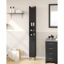Bathroom Cabinet With Adjustable Shelves Freestanding Floor Cabinet Tall Bathroom Storage Cabinet With Doors And Drawer Narrow Toilet Paper Storage Cabinet Black BC28004G - Black - View 7