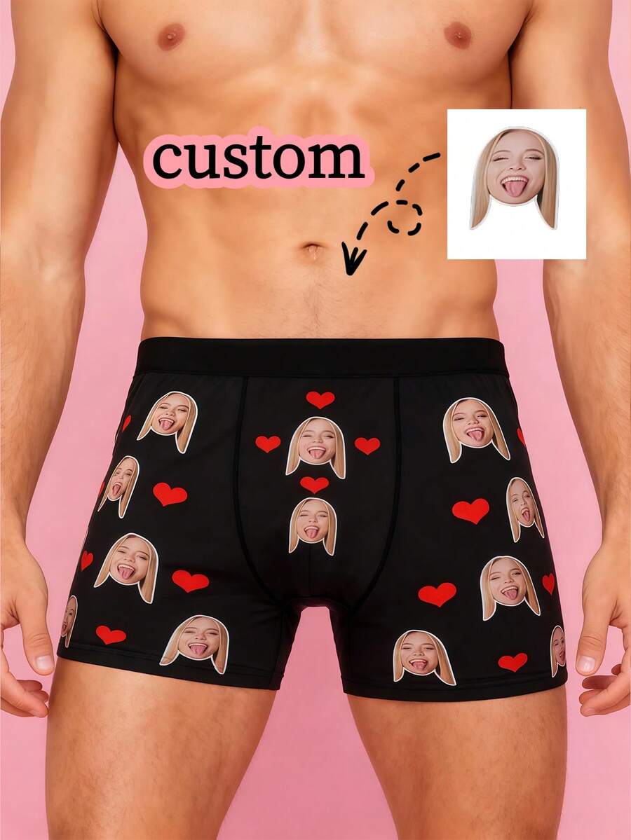 1pc Customized Photo Print Funny Novelty Men's Polyester Briefs, Suitable For Valentine's Day/Gag Gift Occasions - Multicolor - View 1