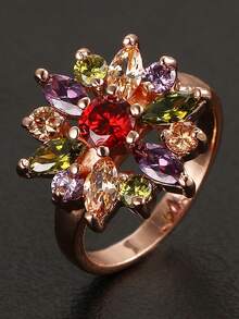 1pc Fashionable Vintage Colorful Mixed Color Random Synthetic Zirconia Ring, Unisex Party Accessory - Retro - View 7