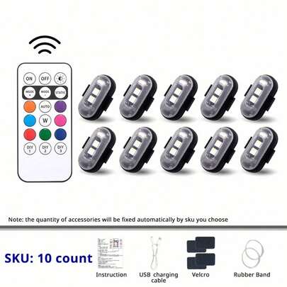 RGB LED StrobeLight Remote Control Wireless, 8 Colors Custom Lighting Rechargeable Footwell Lights, Exterior Interior Decorative Accessories Car Goodies Essential Product Anti-Collision Emergency Flash Warning For SUV Truck Motorcycle Bike Aircraft