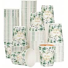 10/20/40个装 9盎司鼠尾草绿派对杯，鼠尾草绿花卉图案一次性咖啡/饮料杯，非常适合婚礼、新娘送礼会、订婚、生日派对装饰 - 彩色 - 查看 2