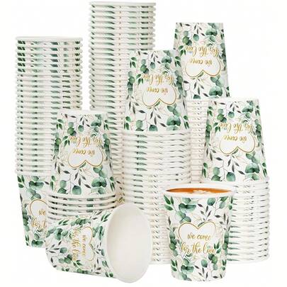 10/20/40pcs 9oz Sage Green Party Cups, Sage Green Floral Pattern Disposable Coffee/Beverage Cups, Ideal For Wedding, Bridal Shower, Engagement, Birthday Party Decor