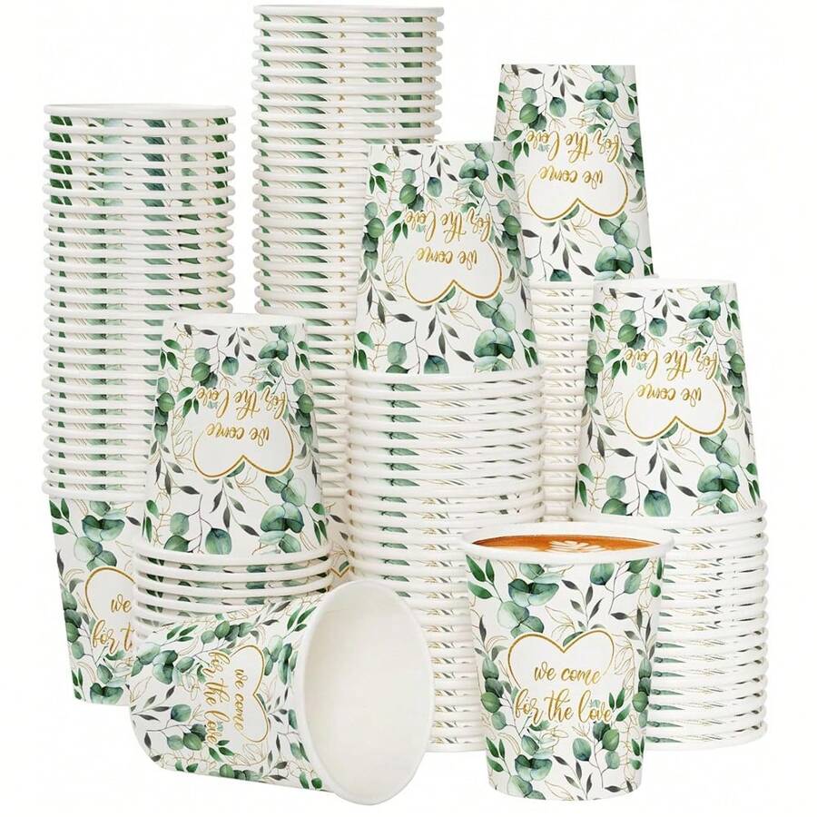 10/20/40个装 9盎司鼠尾草绿派对杯，鼠尾草绿花卉图案一次性咖啡/饮料杯，非常适合婚礼、新娘送礼会、订婚、生日派对装饰