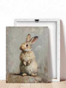 1幅复古兔子油画，维多利亚乡村艺术，复活节兔子图案，可爱复活节兔子，中性春季花卉复活节兔子和胡萝卜墙饰，复活节复古装饰，兔子艺术，卧室装饰，办公室装饰，宿舍装饰，墙饰，家居装饰，房间装饰，帆布墙画，海报，带框墙画，可选画框 - 彩色 - 查看 17