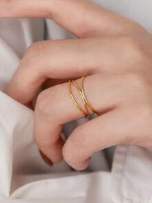Nooxian 1枚女士不对称不锈钢编织戒指，日常配饰礼品 - 金黃色 - 查看 13