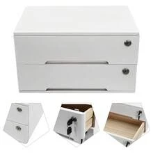 WOBENFOG Wooden Desk Organizer With Drawers & Lock, Desktop Countertop Storage Cabinet Lockable Home Office Supplies File Organizing Unit Tabletop Categorized Storage (2 Drawer - Modern White) - White - View 2