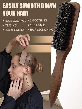 Boar Bristle Hair And Beard Brush For Men And Women - Unscented Mane Bristle Professional Barber Styling Brush For Thick/Thin Hair, Fade And Clipper Cleaning Comb, Slick Back Smoothing Tool, Back To School, Travel Holiday Essentials, Hair Accessories For Women, Brush, Detangling Brush