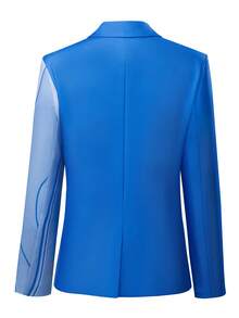 HOMEYEE Vintage Striped Print Blazer Jacket, Elegant For Casual, Commute, Vacation, Business Wear Spring - Blue - View 3